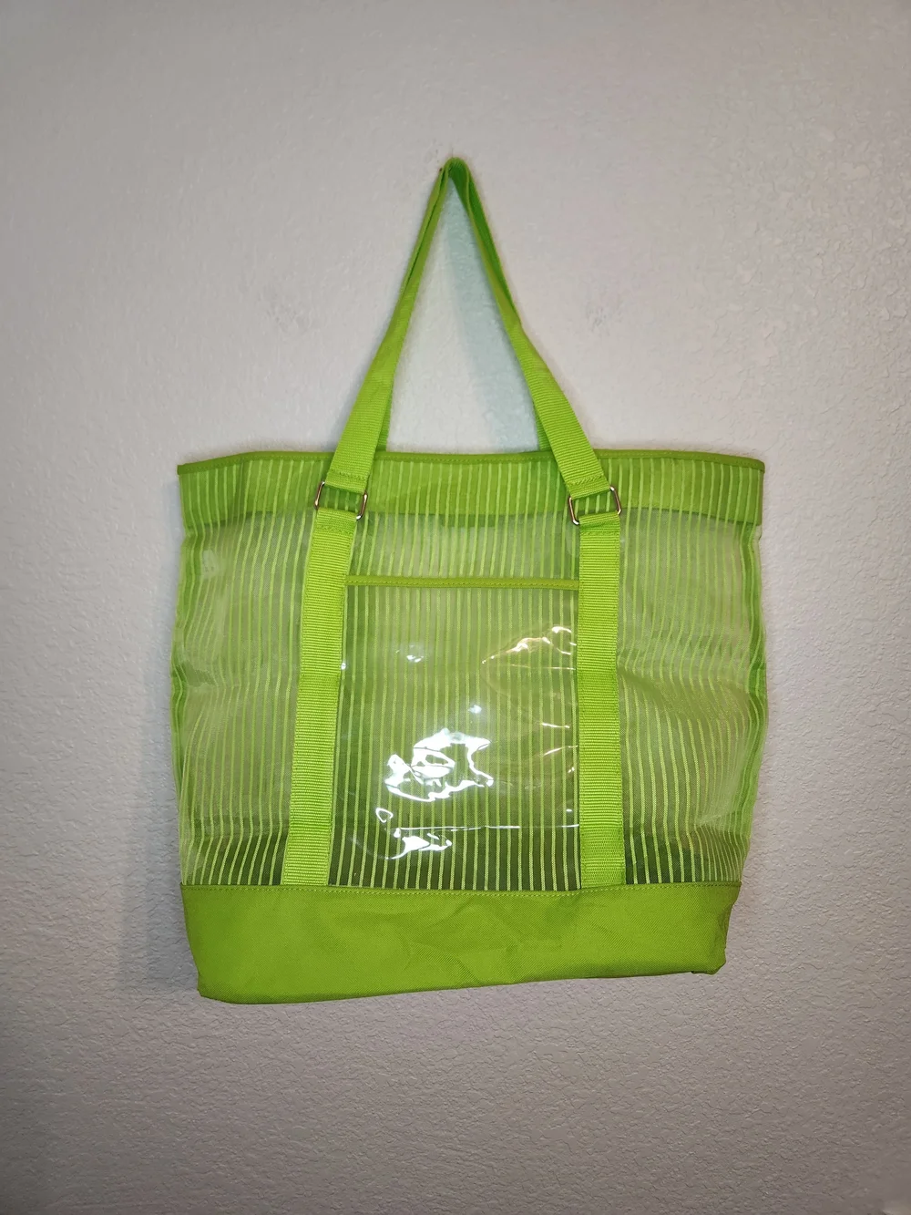 Xhilaration Neon Lime Transparent Tote Bag Striped Detail green Mesh Shopping
